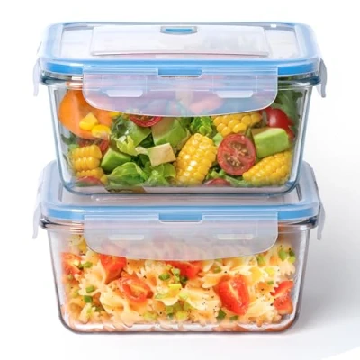 Image of NUTRIUPS 1L Airtight Glass Food Storage Containers with Lids, Square Set, BPA Free for Meal Prep, Travel, Freezer, Oven