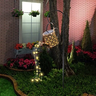 Image of Solar Watering Can Light, Large Lights Garden Ornaments, Outdoor Waterproof Gardening Lamps, Retro Metal Hanging Lantern with String and Bracket for Pathway Patio Yard1