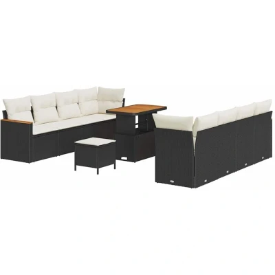 Image of 11 Piece Garden Sofa Set with Cushions Black Poly Rattan Acacia Vidaxl