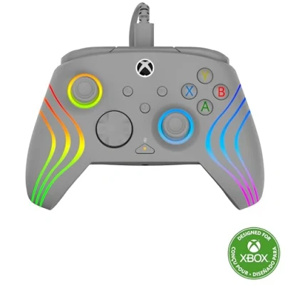 Image of Turtle Beach Afterglow Wave Controller Grey Wired RGB Gaming Licensed for Xbox Series X or S, One and Windows Mappable Buttons, Hall Effect Hair Triggers, Audio Controls