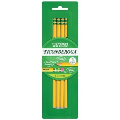 Image of Ticonderoga Wood Cased Pencils, Pre Sharpened, 2 HB Soft, Yellow, 4 Count