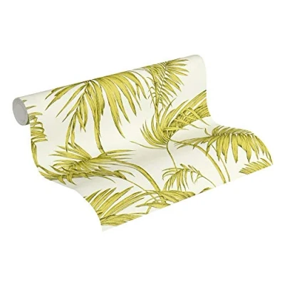 Image of Livingwalls Palm Wallpaper Metropolitan Stories Non Woven Lola Paris 10.05 m x 0.53 Green Creme Made in Germany 369194 36919 4