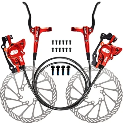 Image of CNC Hydraulic Disc Brakes Set，Mountain Bike Brake Set Front and Rear Caliper set，Red