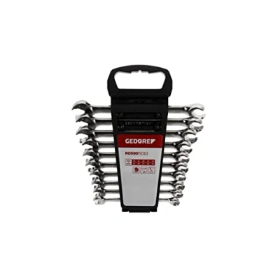 Image of GEDORE red Open ended ratchet spanner set, Jaw ends with ring ratchet, 10 piece AF 19 mm, R05905010