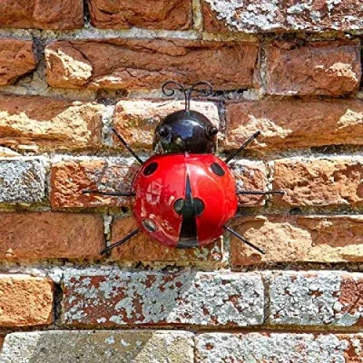 Image of Garden Mile® Novelty Hand Painted Steel Wall Decor Art Bug Butterfly Bee Sculpture Fun Outdoor Indoor Decoration Colourful (Large Ladybird)