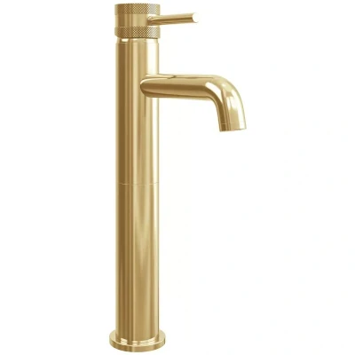 Image of Core Brushed Brass Modern Round Style Tall Mono Basin Mixer Bathroom Tap