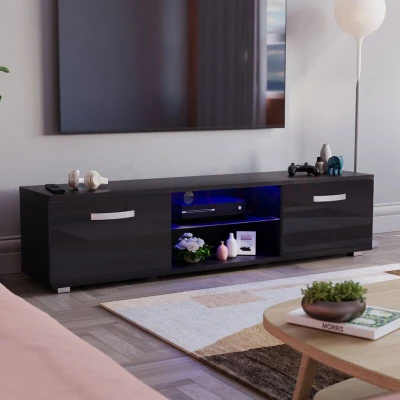Image of Vida Designs Cosmo LED TV Unit 2 Door Modern Gloss Matte MDF Living Room Cabinet Media Stand Furntiure RGB Light Black 160cm