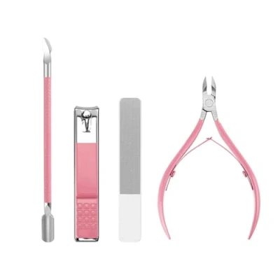 Image of Manicure Kit for Women Travel Nail Care with Cuticle Trimmer Clippers Pusher Glass File Portable Pink Pedicure Tools Set Plastic Case