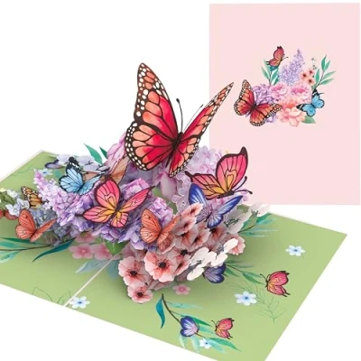 Image of PopLife Butterflies on Flowers Pop Up Mother&#039;s Day Card 3D Anniversary, Valentine&#039;s Card, Thank You, Happy Birthday for Mom, Wife, Daughter, Sister