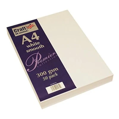 Image of Craft UK 2485 A4 White Smooth Card 300 GSM 50 Sheets