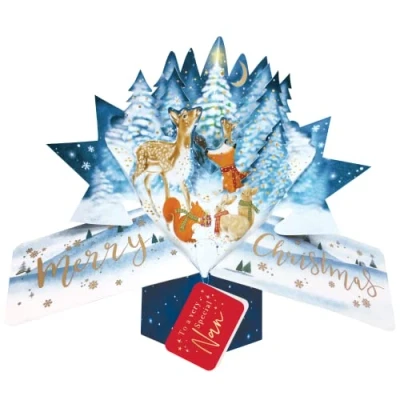 Image of Nan Christmas Card 3D Woodland Animals Pop Up Xmas Greeting Cards POP064X12