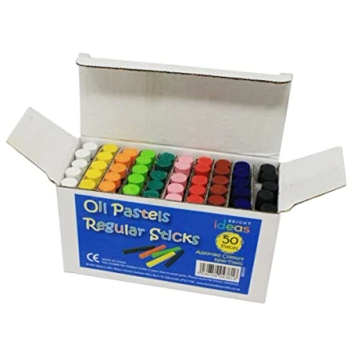 Image of Bright Ideas Regular Oil Pastels 50 Pack of Assorted Colours Crayons Intense for Kids, Artists, Students Paper, Card, Canvas. BI8359.