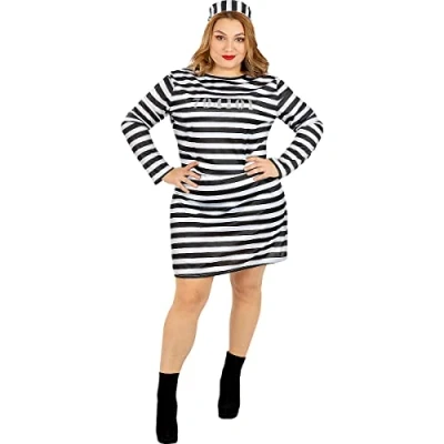 Image of Funidelia Prisoner costume for woman Thief, Robber, Burglar, Professions Costumes adults, accessory fancy dress &amp; props Halloween, carnival parties Size S Black