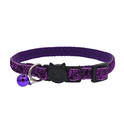 Image of quanjucheer Glitter Cat Kitten Collar with Bell Safety Buckle Adjustable Pet Supply Purple