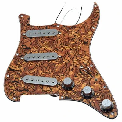Image of KAISH Loaded American ST/Strat Style SSS Pickguard Prewired Pick Guard With Ceramic Pickups for Stratocaster/Strat Tiger Stripe Chrome Covers and Knobs