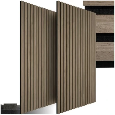 Image of tectake® Set of 2 Acoustic Wall Panels in MDF &amp; Elegant Real Wood Veneer, Sound Absorbing with Felt Fabric Slats, Adjustable Size Easy Installation Light Oak