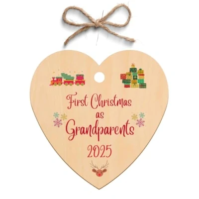 Image of Second Ave First Christmas as Grandparents Wooden Hanging Heart Xmas Tree Decoration Bauble