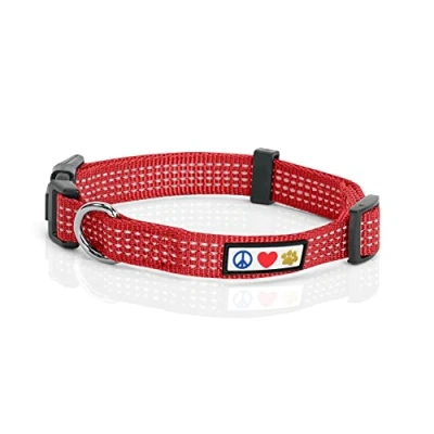 Image of Pawtitas Dog Collar For Extra Small Dogs Reflective Training Puppy With Stich XS Red