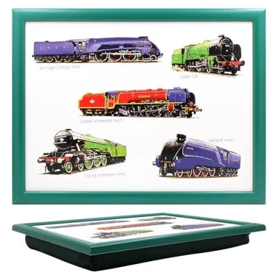 Image of Cushioned Lap Tray Classic Locomotives Trains Design