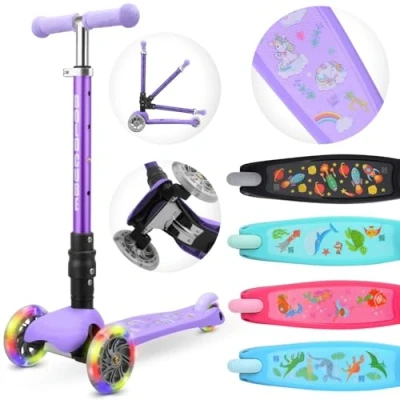 Image of BOLDCUBE Teeny Fold Scooter for Kids Ages 3 8 Years Foldable Light Up Wheels Height Adjustable 61 to 79 cm