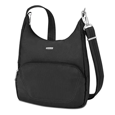 Image of Travelon Anti Theft Classic Essential Messenger Bag, Black, 9.75 x 10 2.5, 42457 761/Nutmeg