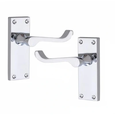 Image of Golden Grace 1 Pair of Victorian Scroll Polished Chrome Lever Latch Door Handles 120mm Long