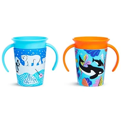 Image of Munchkin WildLove Trainer Miracle 360 Cup Toddler Set BPA Free Baby &amp; Sippy Cups Non Spill Dishwasher Safe Leakproof Childrens 6oz/177ml 2 Pack Polar Bear/Orca