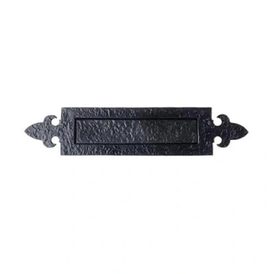 Image of Ironmongery Solutions® Black Antique Heavy Duty Cast Iron Postal Door Knocker Letter Box Plates (Fleur De LYS)