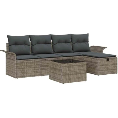 Image of vidaXL 6 Piece Garden Sofa Set with Cushions Grey Poly Rattan