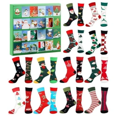 Image of Christmas Sock Advent Calendar, 12 Pairs Unisex Socks Set Christmas, 24 Days Countdown Calendar With Socks,12 Of Fun And Colorful Themed For Women Men