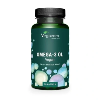Image of Vegavero Vegan Omega 3 Algae Oil DHA &amp; EPA 90 Capsules NO Additives Lab Tested
