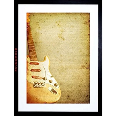 Image of Wee Blue Coo Painting Illustration Abstract Guitar Music Instrument Framed Wall Art Print