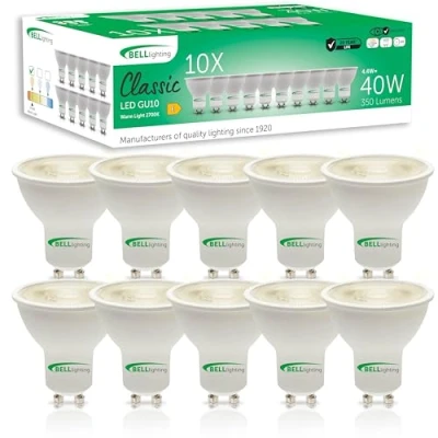 Image of Bell Lighting GU10 Dimmable LED Bulb 10 Pack Warm White 2700K 350 Lumen 4.4W Energy Saving Light Bulbs 50W Halogen Spotlight Equivalent 38 Wide Beam