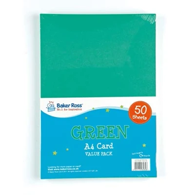 Image of Baker Ross EV869 A4 Green Coloured Card Value Pack (220gsm), Children Art &amp; Craft Activities, Collage, Model Making (Pack of 50)