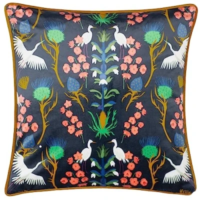 Image of Kate Merritt Herons Piped Velvet Filled Cushion Blue One Size