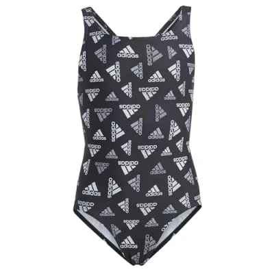 Image of adidas Girl&#039;s Logo Swimsuit, Black/White, 9 10 Years