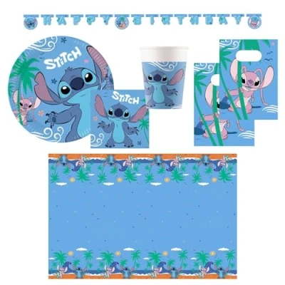 Image of Procos Stitch Party Set Large 46 Piece for Children&#039;s Birthday or Theme Party, Table Decoration