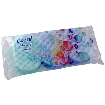 Image of 3 x Single Pack Of Coral Bath Massage Sponges Multi Colour Family