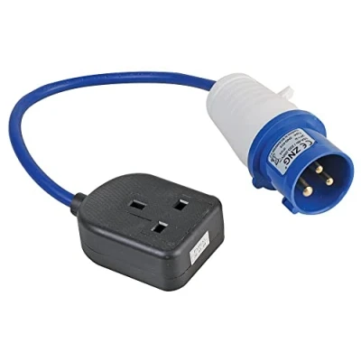 Image of PRO ELEC PELB0138 16A, 230V, 1 Gang UK 13A Mains Socket to CEE Plug Extension Lead, 2P+E, Blue, 350mm