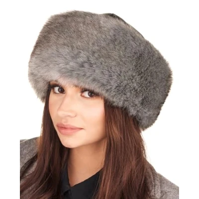 Image of Futrzane Siberian Trim Hat Womens Leather Faux Fur Hats Elegant Russian (XS, Silver Siberian)