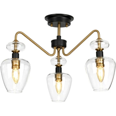 Image of Armand 3 Light Semi Flush, Aged Brass, Glass Shade