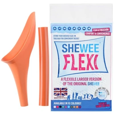 Image of SHEWEE Flexi the Original Female Urinal Made in UK Reusable, Flexible &amp; Portable Urination Device. Festival, Camping, Car, Hiking Essentials for Women. Stand to Pee Funnel Pumpkin