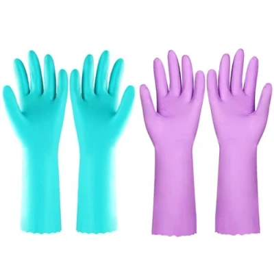 Image of Elgood Reusable Washing up Gloves Latex Free Dishwashing with Cotton Lining, Non Slip and Waterproof Cleaning for Kitchen 2 Pairs (Blue+Purple, L)