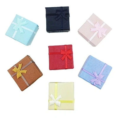 Image of TRIXES Ring Box 5PC Elegant Square Jewellery Boxes for Engagement Proposal Wedding Gift Display Case with Foam Interior and Ribbon Bow Assorted Colours