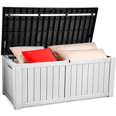 Image of YITAHOME Garden Storage Box Waterproof, Heavy Duty 460L Large Resin Deck Boxes, Weather Resistant Durable Box, Outdoor Cushions, Lockable, Containers,Light Grey