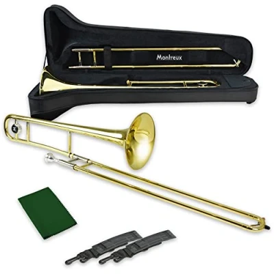 Image of Montreux Student Bb Trombone for Beginners with Lightweight Protective Carry Case, 12C Mouthpiece Lacquer Brass, 8 inch / 20 cm Bell, B Flat