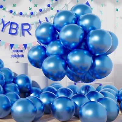 Image of AULE Metallic Blue Balloons: 50 Pcs 12 inch Chrome Party Balloons Shiny Thicken Latex Helium Balloon Baby Shower Gender Reveal Graduation Birthday Decoration