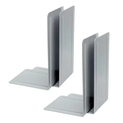 Image of ALCO 4303 10 4 Metal Bookends, Pack of 4, Grey, 14 x 24 13 cm, for School, Office and Home