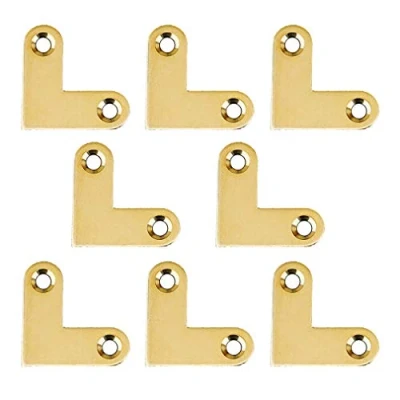 Image of Tiazza 8Pcs Antique L Shape Brass Flat Corner Bracket Joint Brace Plate Support Drawer Fixed Code (Gold)