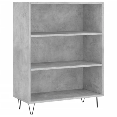 Image of vidaXL Concrete Grey Bookcase: Modern Engineered Wood Bookshelf with 3 Open Compartments and Metal Feet for Living Room, Bedroom